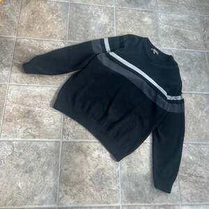 Men's Black and Charcoal Striped Crew Neck Knit Sweater